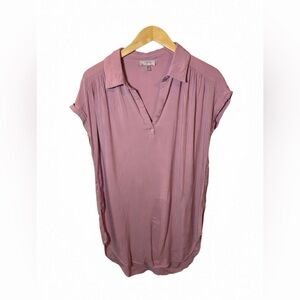 Cupio Women's 100% Viscose Mauve Short Sleeve Collared Tunic